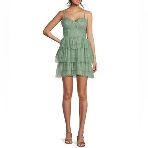 Party formal ruffled sparkly homecoming Green Dress 3 Junior small sage NWT